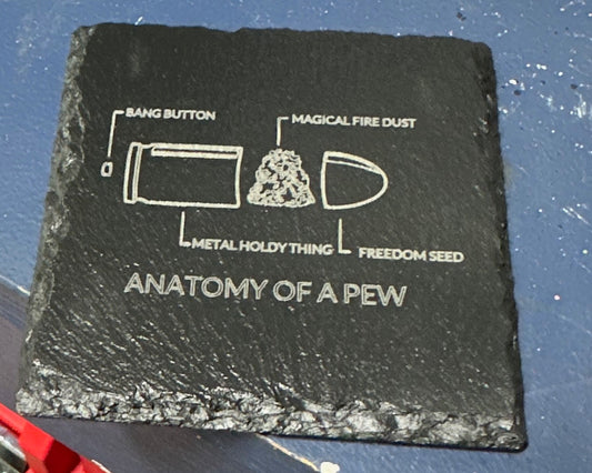 Funny anatomy of a pew pew Slate coaster set
