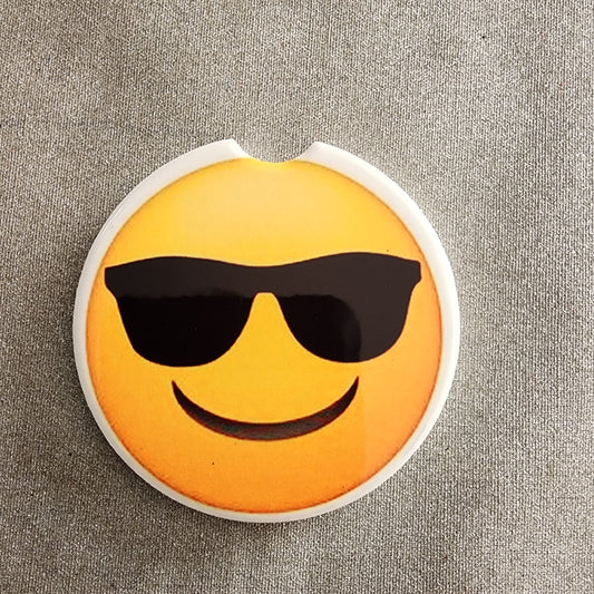 Cool 😎 emoji ceramic car coaster